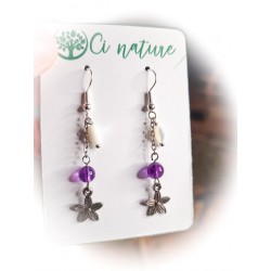 Boucles d'oreilles pendantes chaînette & pierre naturelles - ci nature