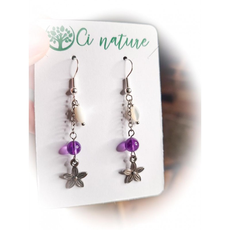 Boucles d'oreilles pendantes chaînette & pierre naturelles - ci nature Boucles d'oreilles pendantes chaînette & pierre naturelles - ci nature