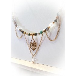 Collier "déesse Océane" doré en Jaspe Océan - Arbre de vie - Ci nature