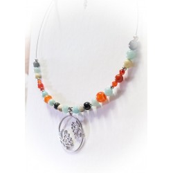 Collier "Déesse Harmonie" en Amazonite et Cornaline - Lotus argenté - Ci nature