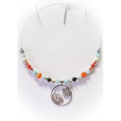 Collier "Déesse Harmonie" en Amazonite et Cornaline - Lotus argenté - Ci nature