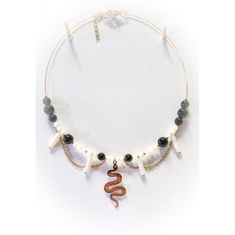 Collier Déesse "Transformation" en Obsidienne et Nacre - Ci nature