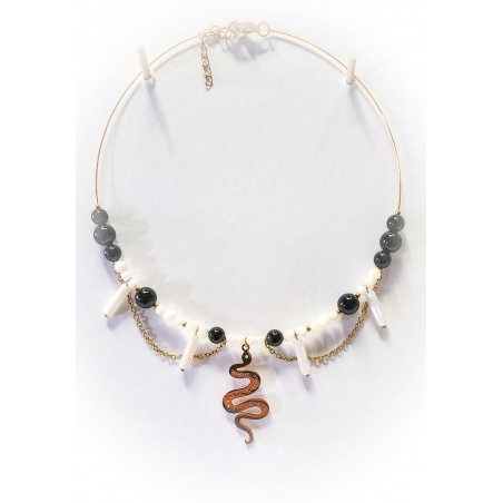 Collier Déesse "Transformation" en Obsidienne et Nacre - Ci nature