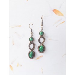 Boucles d'oreilles pendantes bronze en Malachite - Ci nature