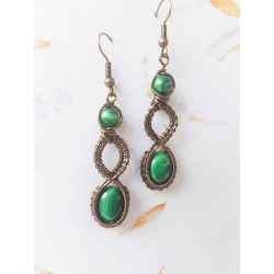 Boucles d'oreilles pendantes bronze en Malachite - Ci nature