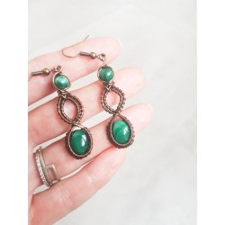 Boucles d'oreilles pendantes bronze en Malachite - Ci nature