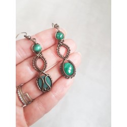 Boucles d'oreilles pendantes bronze en Malachite - Ci nature