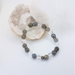 Bracelet argenté en Labradorite et Cristal de roche ~Je gère mon empathie~ - Ci nature