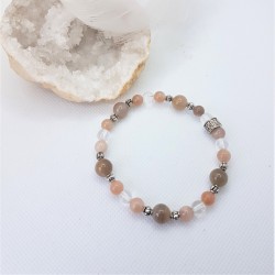 Bracelet argenté en Pierre de Lune et Cristal de roche ~Féminité~ - Ci nature