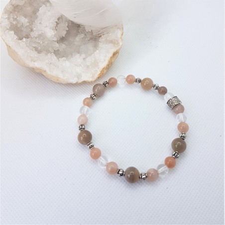 Bracelet argenté en Pierre de Lune et Cristal de roche ~Féminité~ - Ci nature