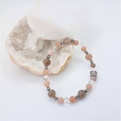 Bracelet argenté en Pierre de Lune et Cristal de roche ~Féminité~ - Ci nature