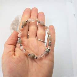 Bracelet argenté en Pierre de Lune et Cristal de roche ~Féminité~ - Ci nature