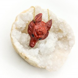 Pendentif en Jaspe rouge - Tête de loup : Puissance, Energie, Protection - ci nature