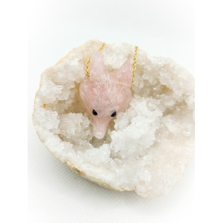 Pendentif en Quartz rose - Tête de loup : Amour, Douceur et Protection - Ci nature