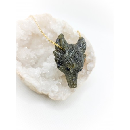 Pendentif en Labradorite - Tête de loup : Protection, Intuition et Magie - Ci nature