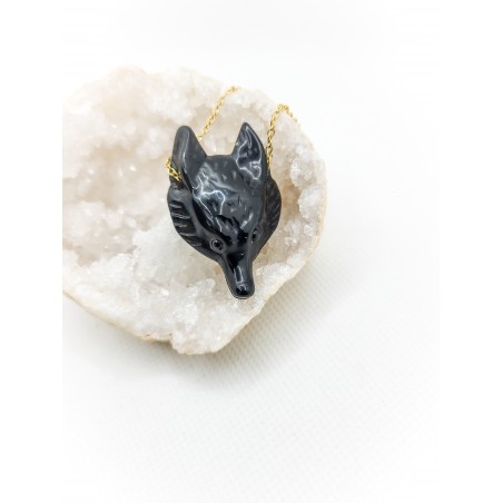 Pendentif en Obsidienne - Tête de loup : Protection, Intuition et Force - Ci nature