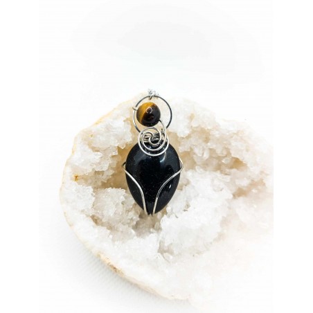 Pendentif en Obsidienne et Œil de tigre - Force et Protection - Ci nature