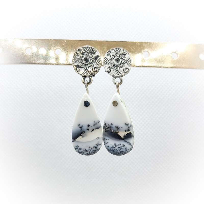 Boucles d'oreilles en Opale dendritique - Joie de vivre et sérénité - Ci nature Boucles d'oreilles en Opale dendritique - Joie de vivre et sérénité - Ci nature