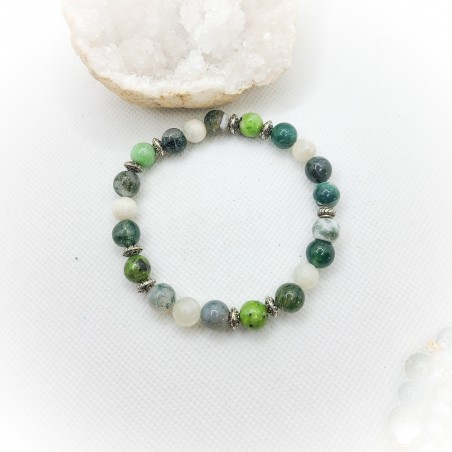 Bracelet Renouveau et équilibre en Agate mousse, chrysoprase et pierre de lune - ci nature