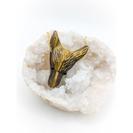 Pendentif loup en Œil de tigre - Force et Protection - Ci nature