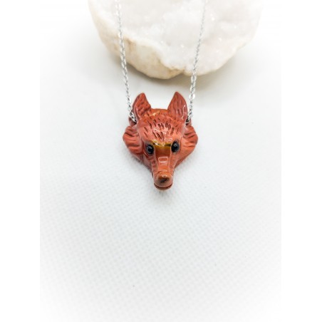 Pendentif en Jaspe rouge - Tête de loup : Puissance, Energie, Protection - ci nature