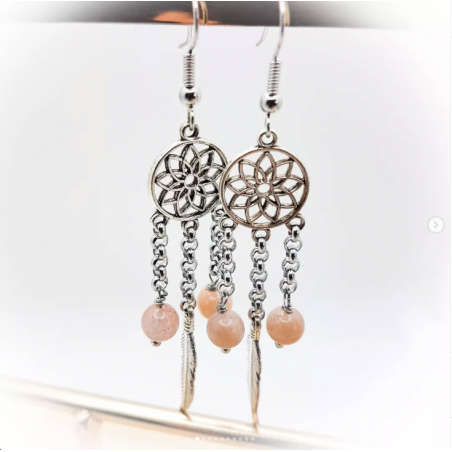 Boucles d'oreilles argentées - Attrape rêves - Ci nature