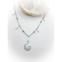 Pendentif acier inoxydable argenté, arbre de vie et nacre - ci nature