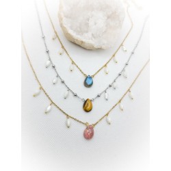 Collier doré en nacre et Labradorite - acier inoxydable - ci nature