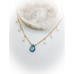 Collier doré en nacre et Labradorite - acier inoxydable - ci nature