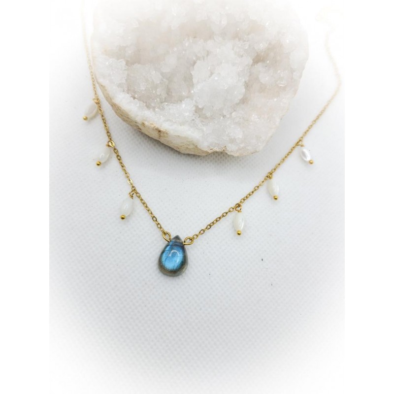 Collier doré en nacre et Labradorite - acier inoxydable - ci nature Collier doré en nacre et Labradorite - acier inoxydable - ci nature
