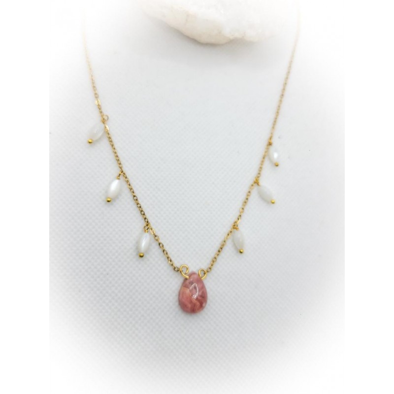 Collier doré en Rhodochrosite et Nacre - acier inoxydable - ci nature Collier doré en Rhodochrosite et Nacre - acier inoxydable - ci nature