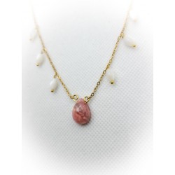 Collier doré en Rhodochrosite  et Nacre - acier inoxydable - ci nature