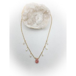 Collier doré en Rhodochrosite  et Nacre - acier inoxydable - ci nature