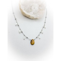Collier argenté en nacre et oeil de tigre - acier inoxydable - ci nature