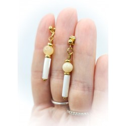 Boucles d'oreilles pendantes dorées en Nacre et Calcite jaune - ci nature