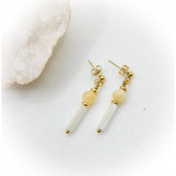 Boucles d'oreilles pendantes dorées en Nacre et Calcite jaune - ci nature
