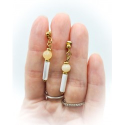 Boucles d'oreilles pendantes dorées en Nacre et Calcite jaune - ci nature