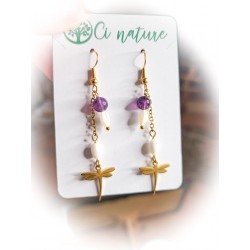 Boucles d'oreilles pendantes chaînette & pierre naturelles - ci nature